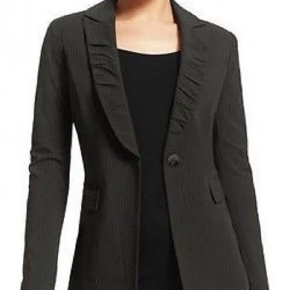 CAbi‎ Black Pinstriped Ruched Trim Blazer Sz 16